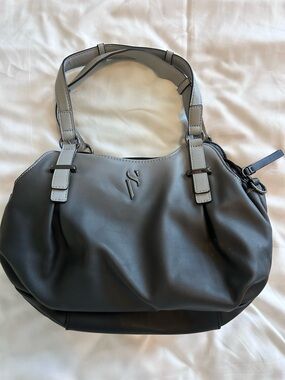 Gray Leather Tote Bag with Shoulder Straps